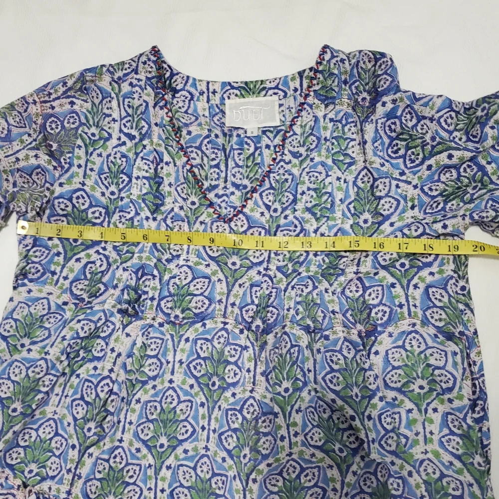 Anthropologie Duet Frill Tiered Mini Dress Cover-Up Blue Multi Small - Picture 11 of 13